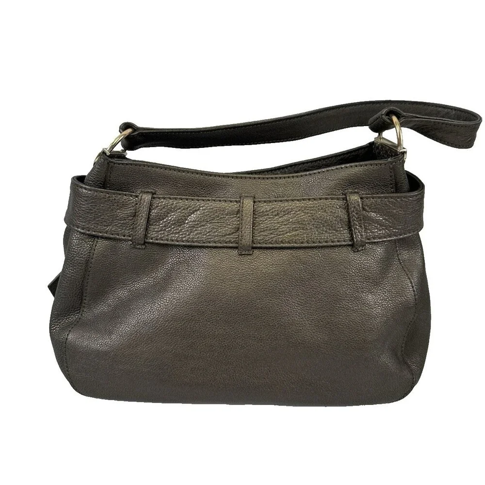 Brighton Bow Strap Hobo Handbag Pewter Metallic Leather Shoulder Purse Magnetic